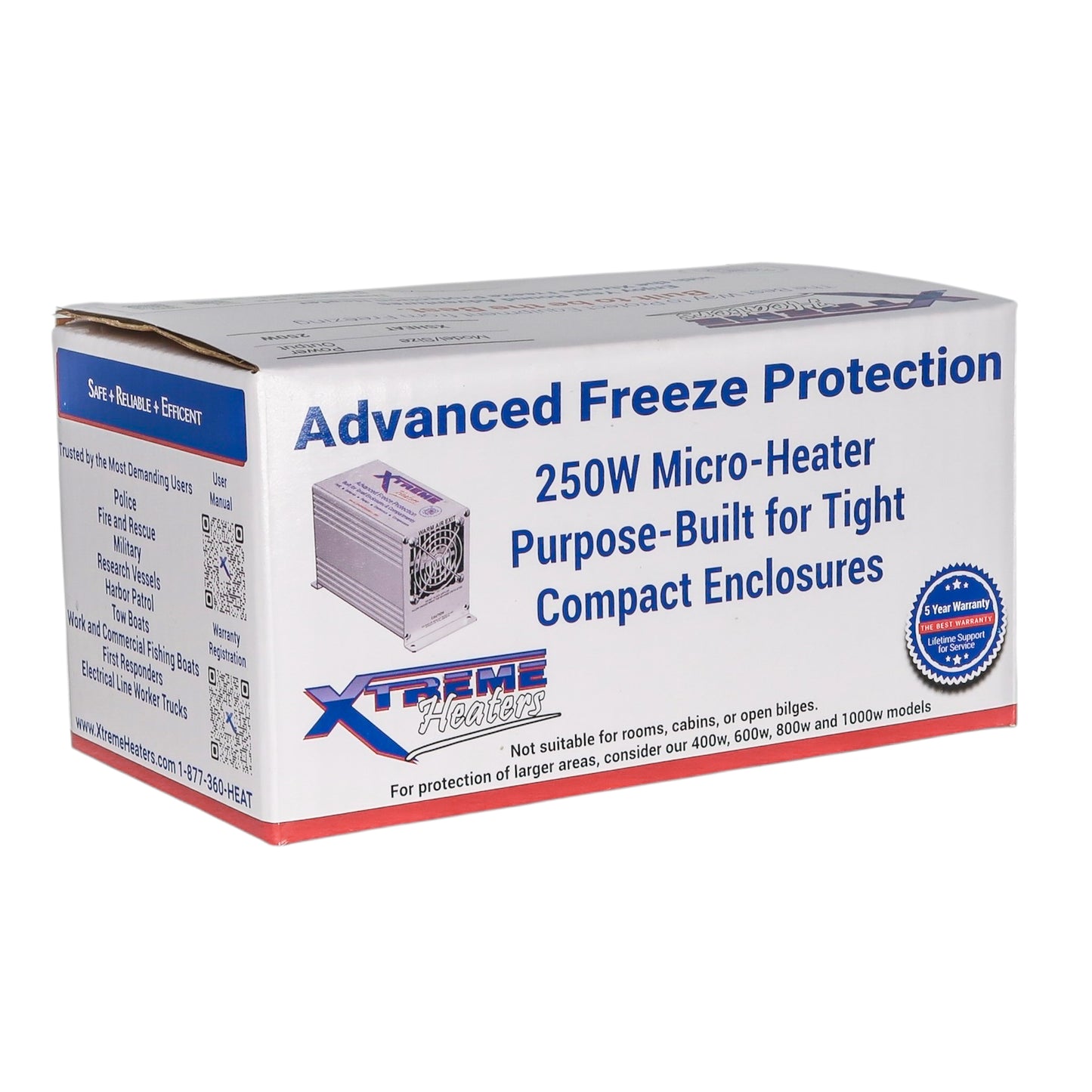 Box of Xtreme Hard Hat 250W micro-heater for advanced freeze protection on a white background